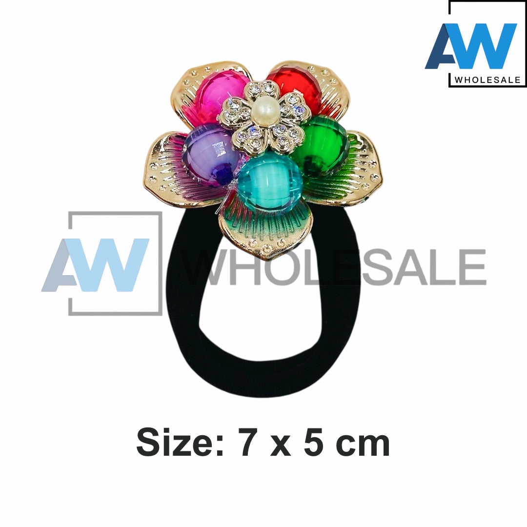 HPN-2349 (10 pcs) Pearl Flower Hair Ties