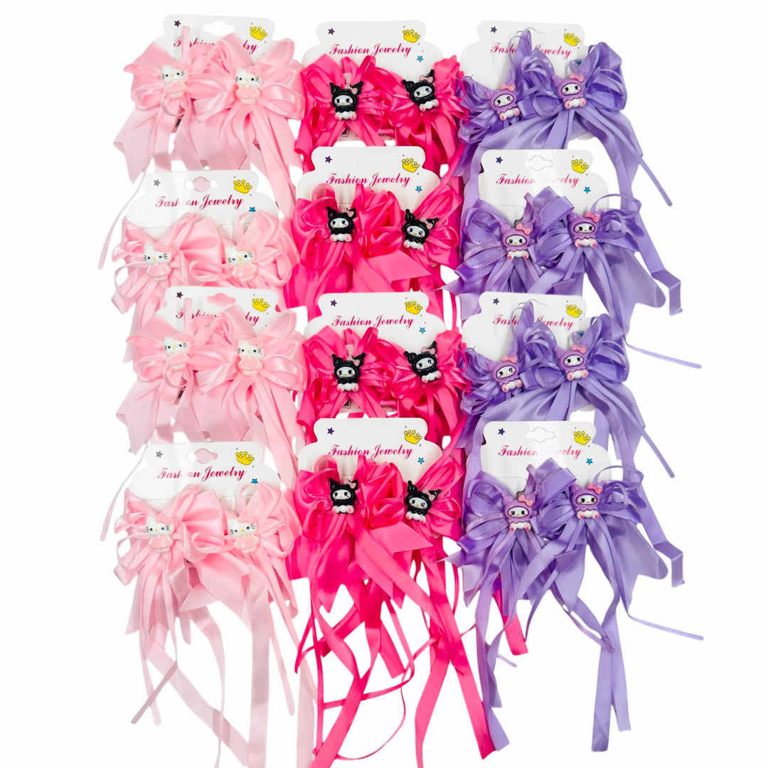 HPN-2351 (12 cards) Character Satin Ribbon Hair Clips