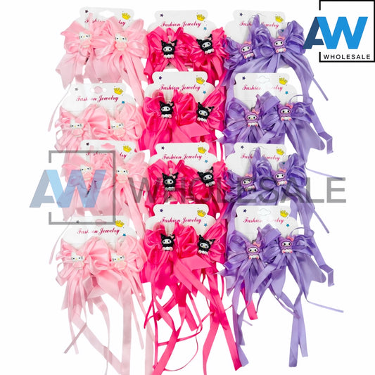HPN-2351 (12 cards) Character Satin Ribbon Hair Clips