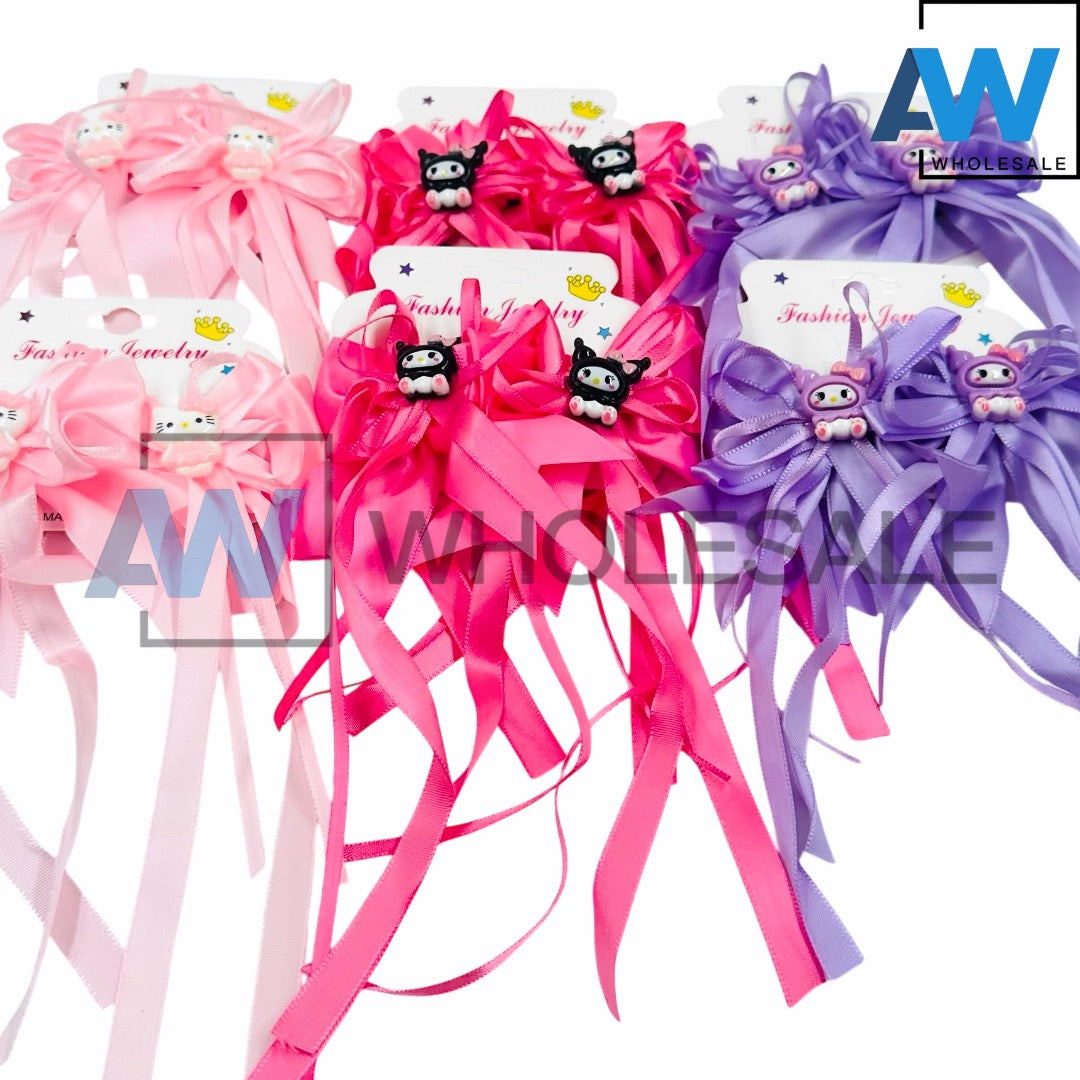 HPN-2351 (12 cards) Character Satin Ribbon Hair Clips