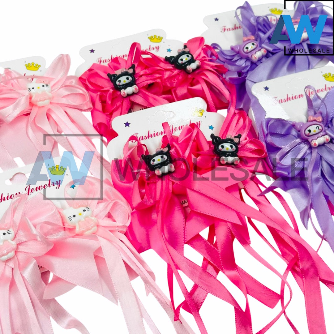 HPN-2351 (12 cards) Character Satin Ribbon Hair Clips
