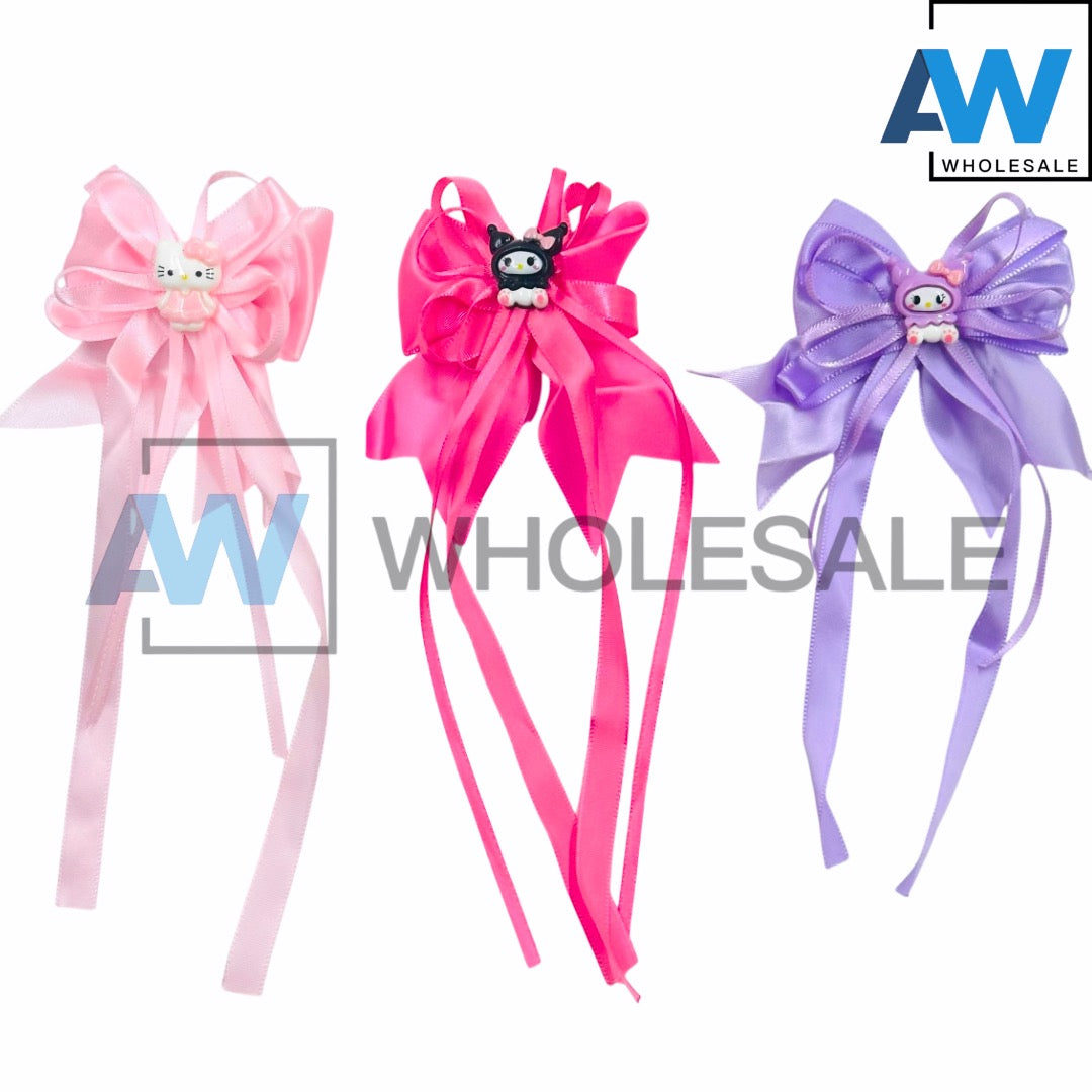 HPN-2351 (12 cards) Character Satin Ribbon Hair Clips