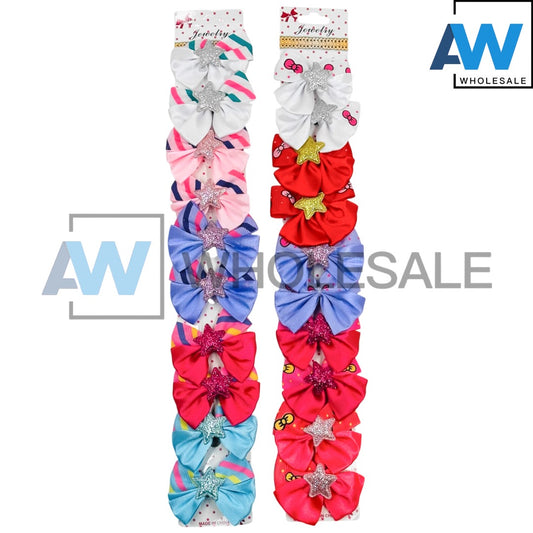 HPN-2365 (10 pcs) Glitter Star Ribbon Hair Clips