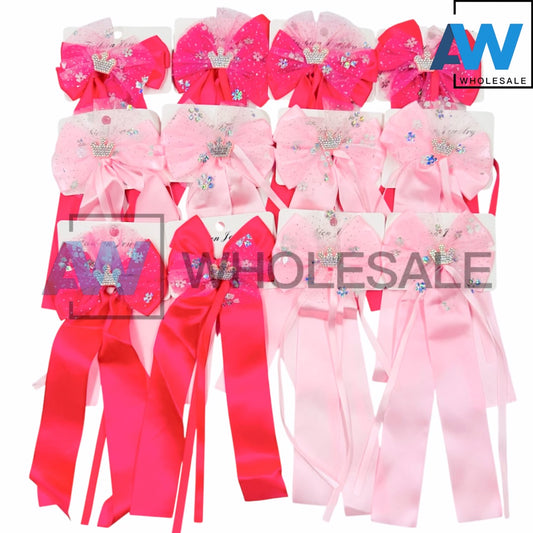 HPN-2369 (12 pcs) Diamond Ribbon Ribbon Hair Clip