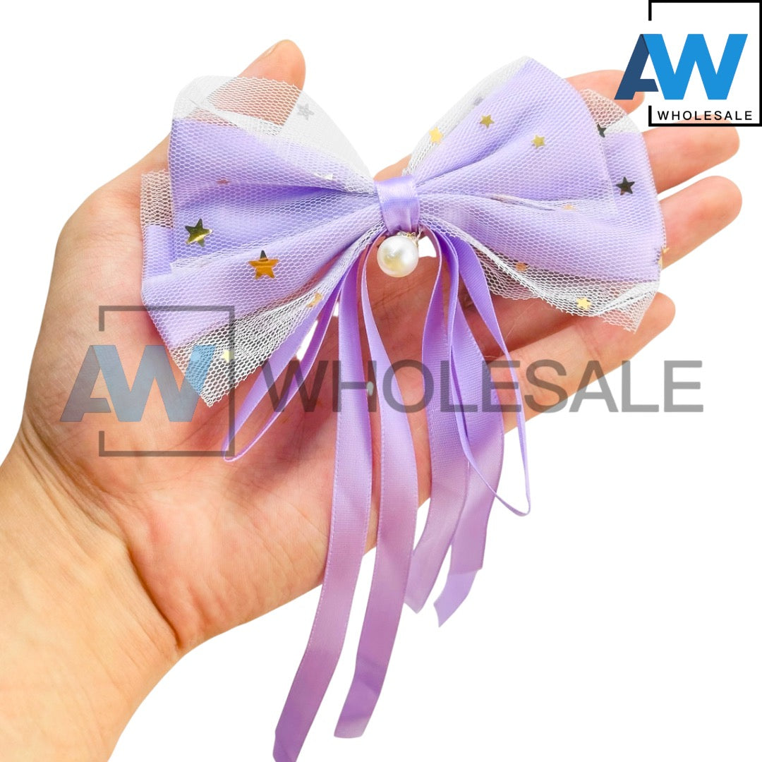 HPN-2382 (12 pcs) Pearl Mesh Ribbon Hair Clip
