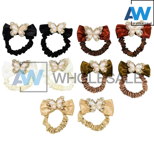 HPN-2386 (10 pcs) Butterfly Pearl Scrunchies Hair Ties