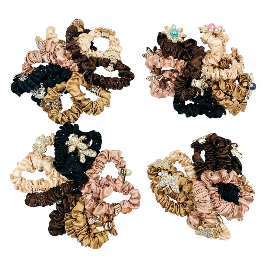 HPN-2406 (10 pcs) Pearl Diamond Scrunchies Hair Ties
