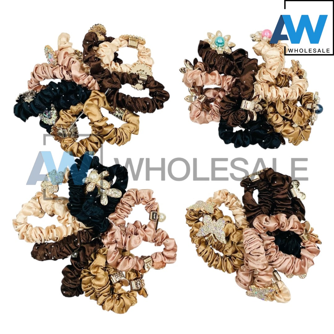 HPN-2406 (10 pcs) Pearl Diamond Scrunchies Hair Ties