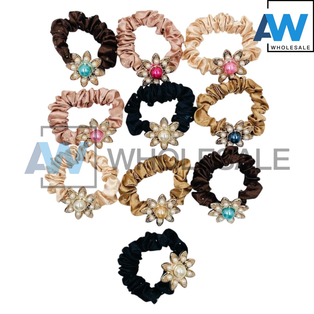HPN-2406 (10 pcs) Pearl Diamond Scrunchies Hair Ties