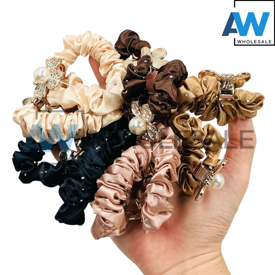 HPN-2406 (10 pcs) Pearl Diamond Scrunchies Hair Ties