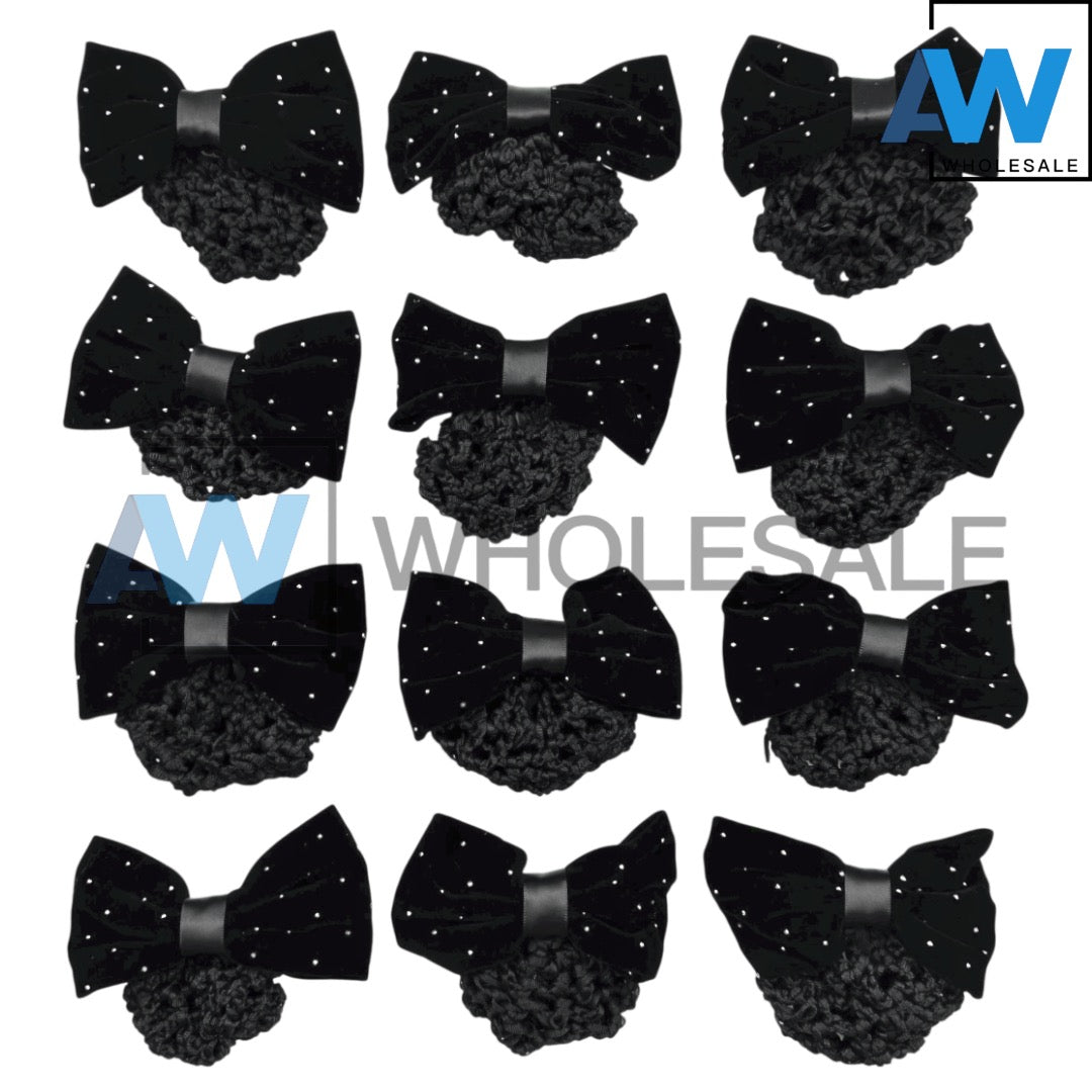 HPN-2417 (12 pcs) Silver Bead Ribbon Hair Net Hair Clip