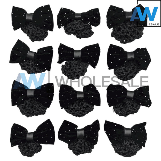 HPN-2417 (12 pcs) Silver Bead Ribbon Hair Net Hair Clip