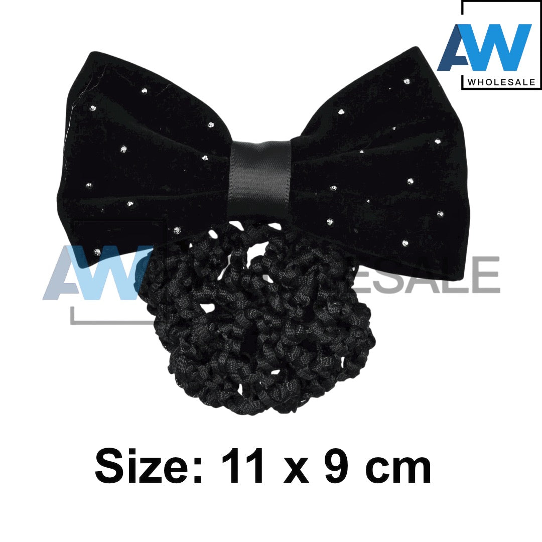 HPN-2417 (12 pcs) Silver Bead Ribbon Hair Net Hair Clip