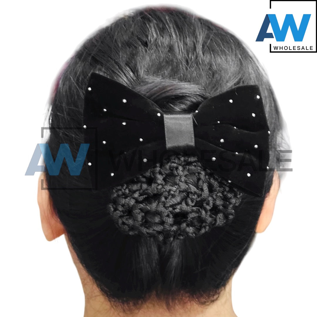 HPN-2417 (12 pcs) Silver Bead Ribbon Hair Net Hair Clip