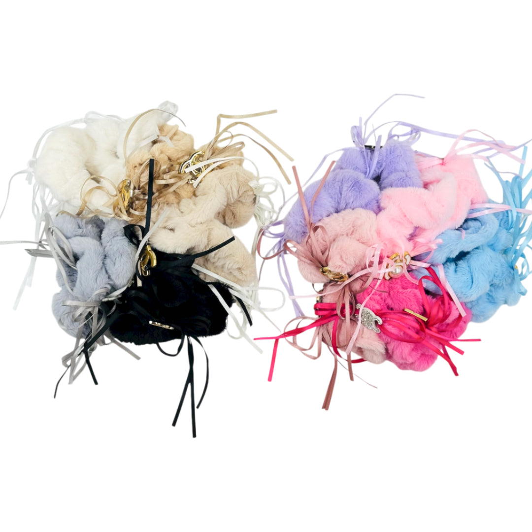 HPN-2420 (10 pcs) Logo Faux Fur Srunchies Hair Ties