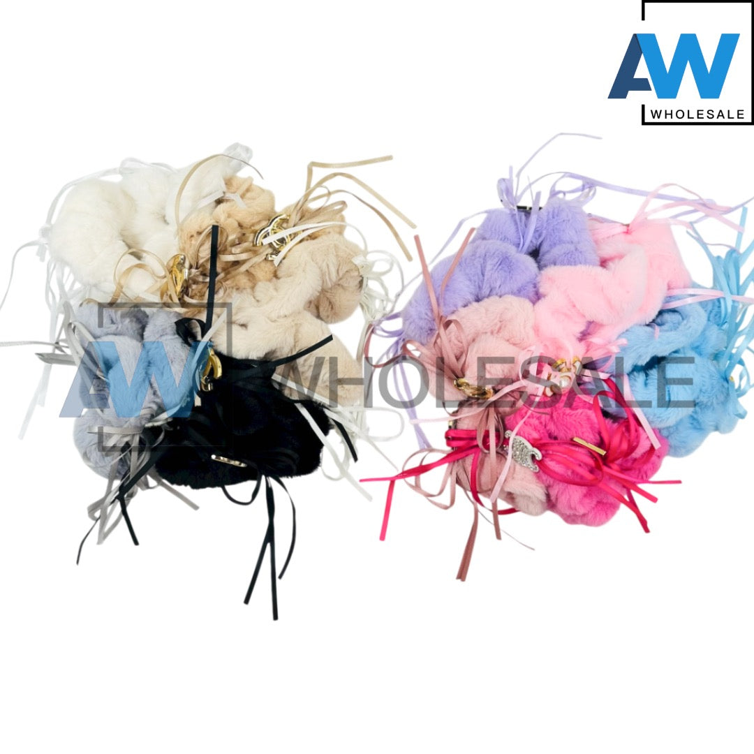 HPN-2420 (10 pcs) Logo Faux Fur Srunchies Hair Ties