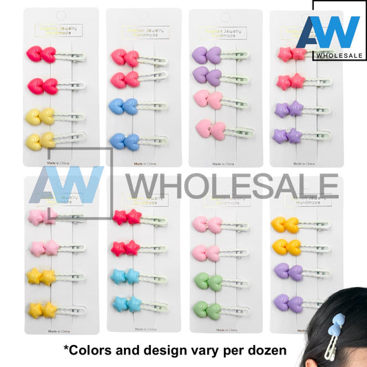 HPN-2424 (12 cards) Cute Star/Heart Hair Clips