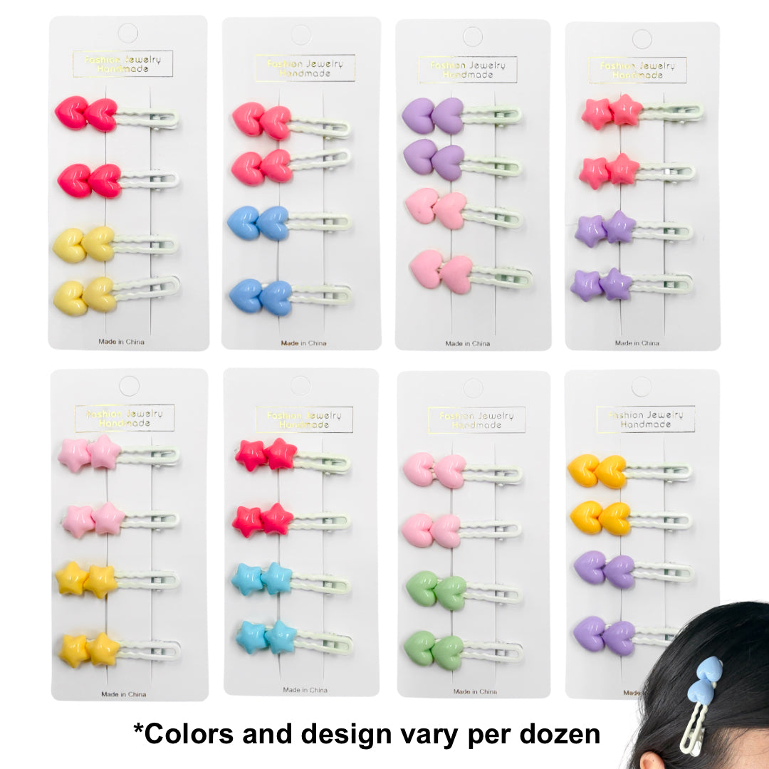 HPN-2424 (12 cards) Cute Star/Heart Hair Clips