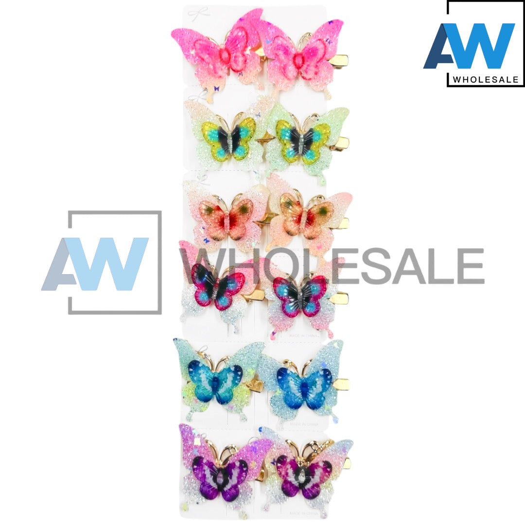 HPN-2425 (12 pcs) Butterfly Glitter Hair Clip