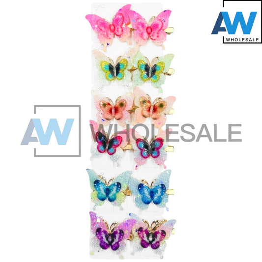 HPN-2425 (12 pcs) Butterfly Glitter Hair Clip