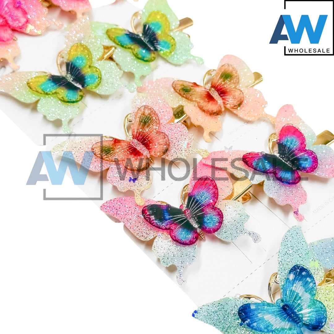 HPN-2425 (12 pcs) Butterfly Glitter Hair Clip
