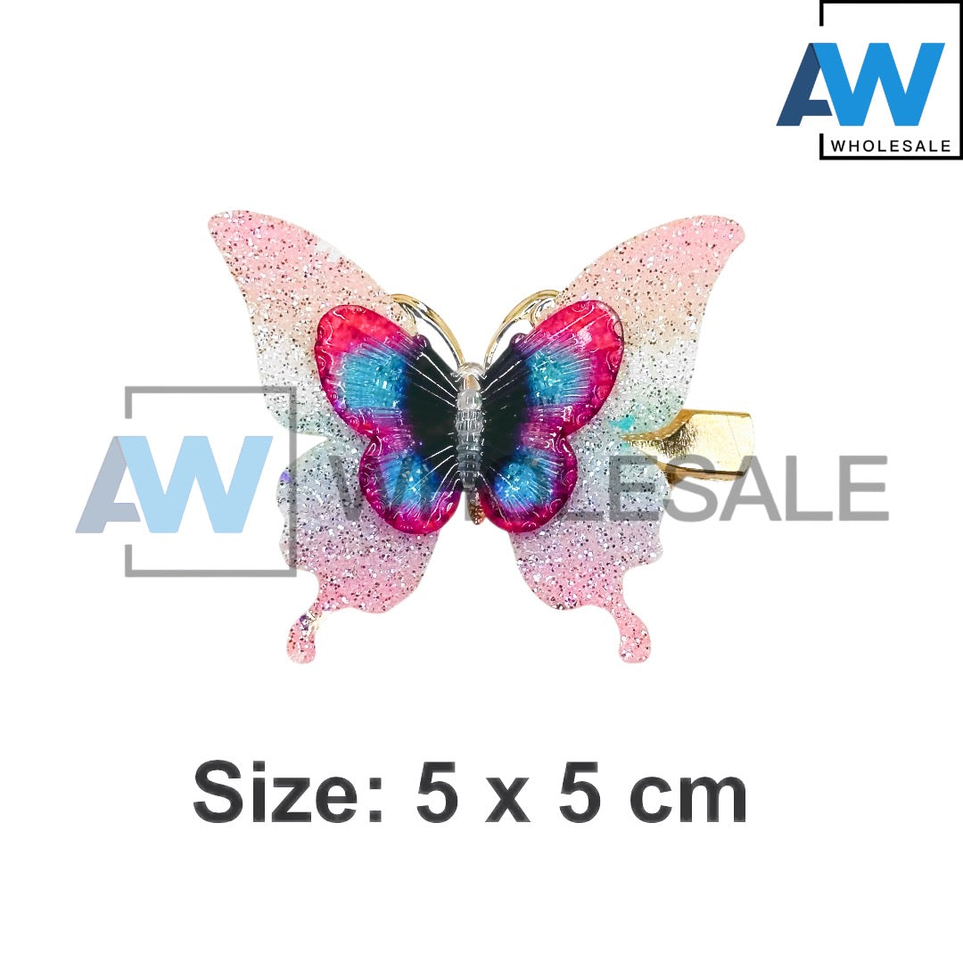 HPN-2425 (12 pcs) Butterfly Glitter Hair Clip