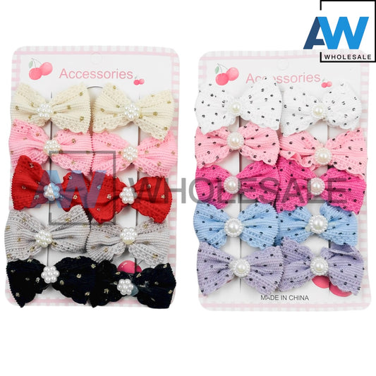 HPN-2427 (10 pcs) Pearl Ribbon Hair Clip Set