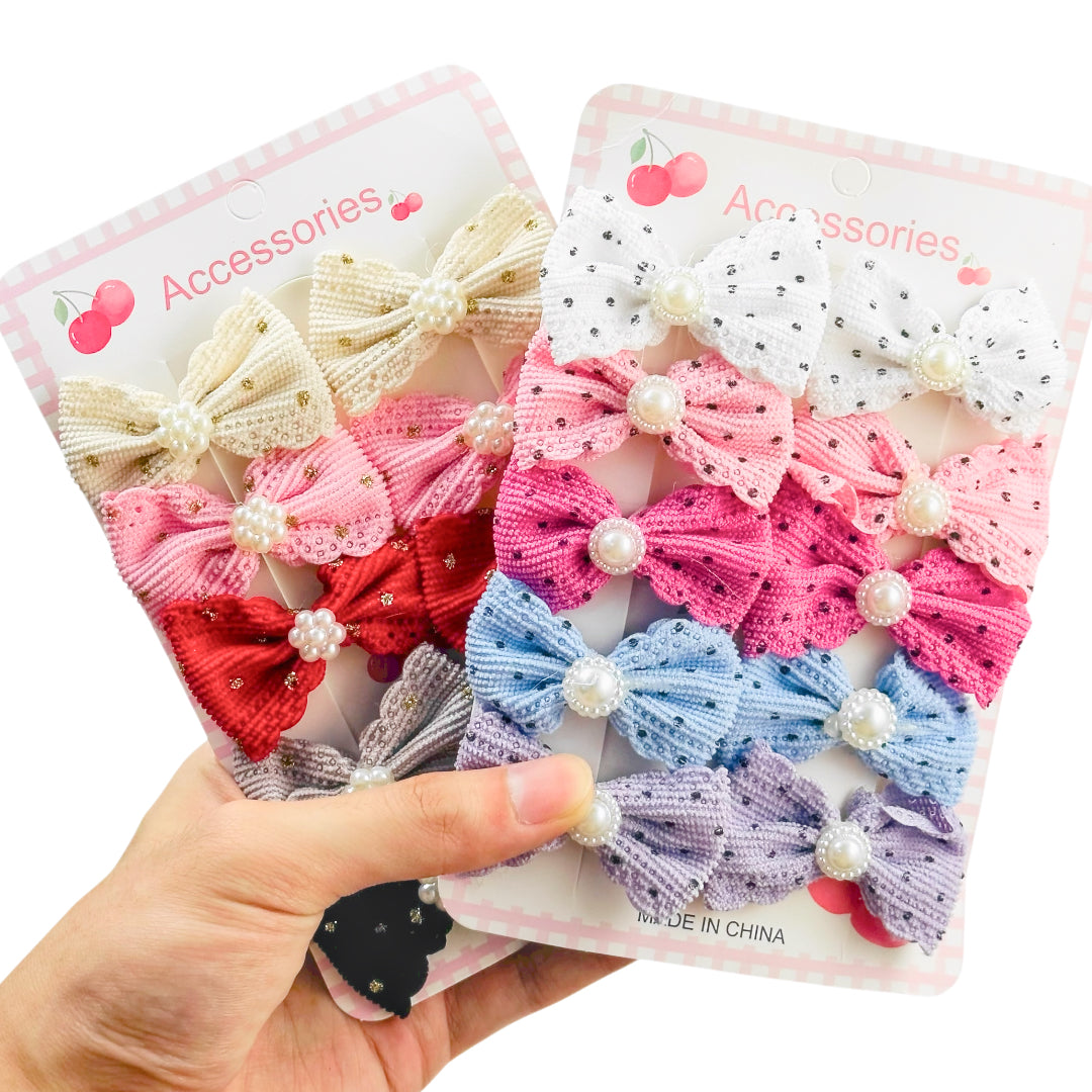 HPN-2427 (10 pcs) Pearl Ribbon Hair Clip Set
