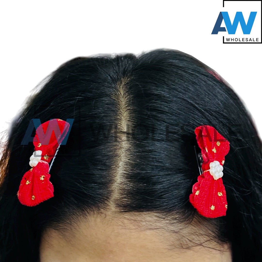 HPN-2427 (10 pcs) Pearl Ribbon Hair Clip Set