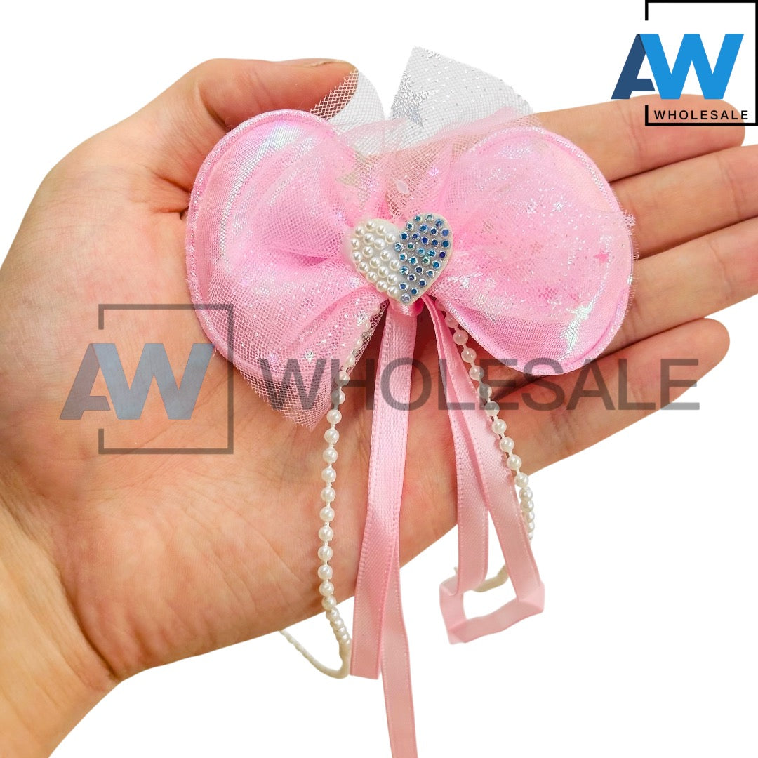 HPN-2432 (12 pcs) Diamond Ribbon with Pearl String