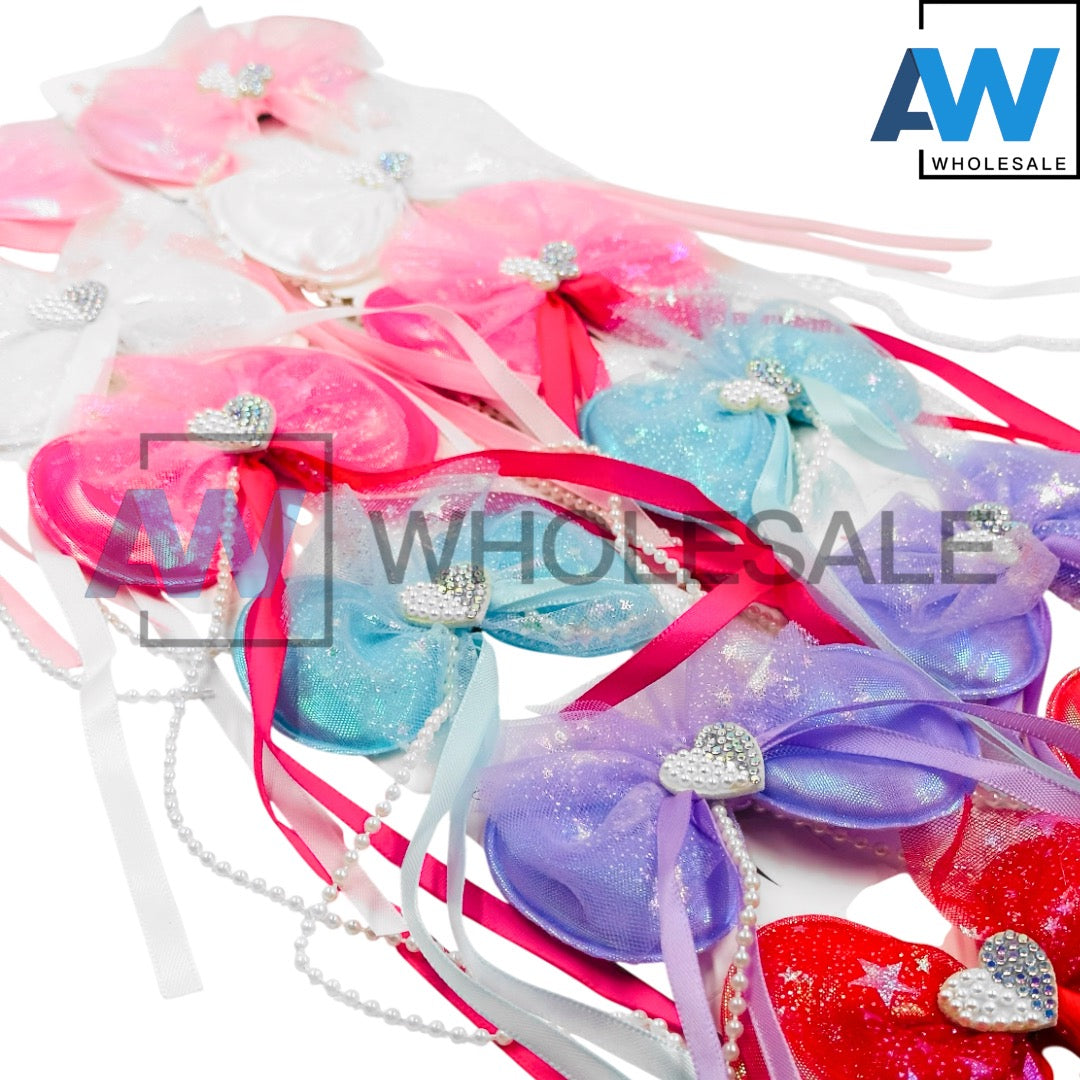 HPN-2432 (12 pcs) Diamond Ribbon with Pearl String