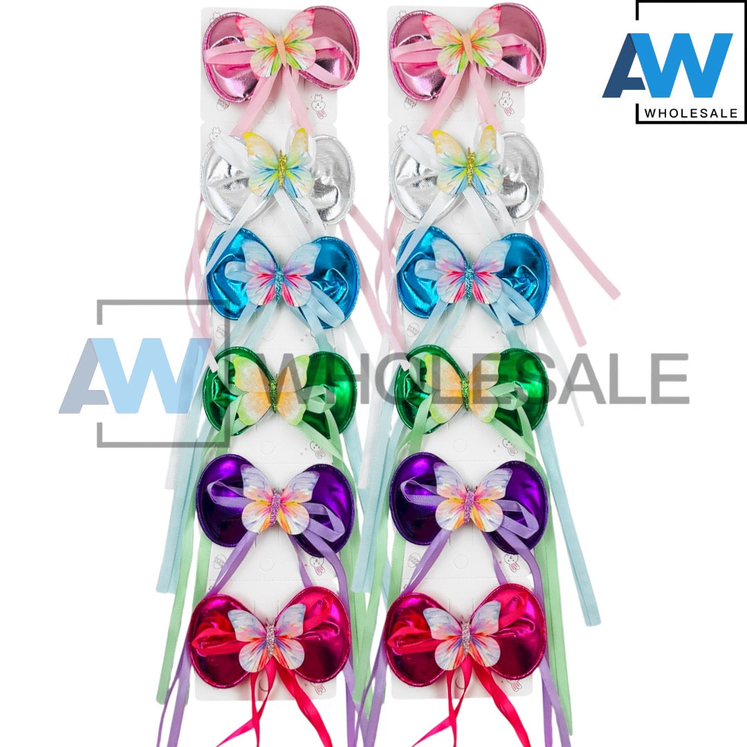 HPN-2433 (12 pcs) Butterfly Ribbon Hair Clips