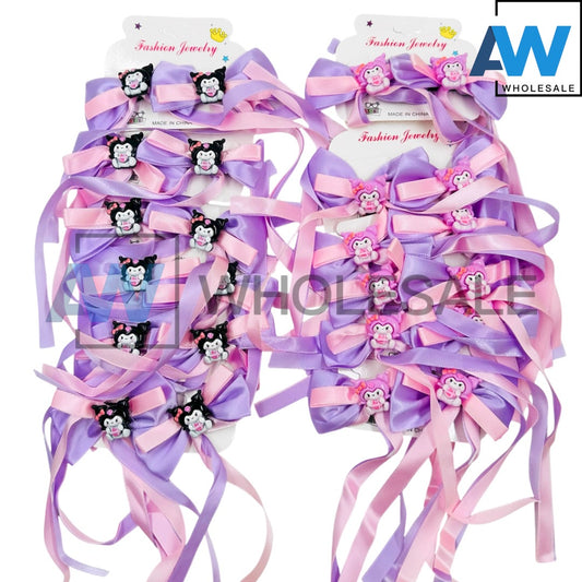 HPN-2435 (12 cards) Cute Character Ribbon Hair Clip Set