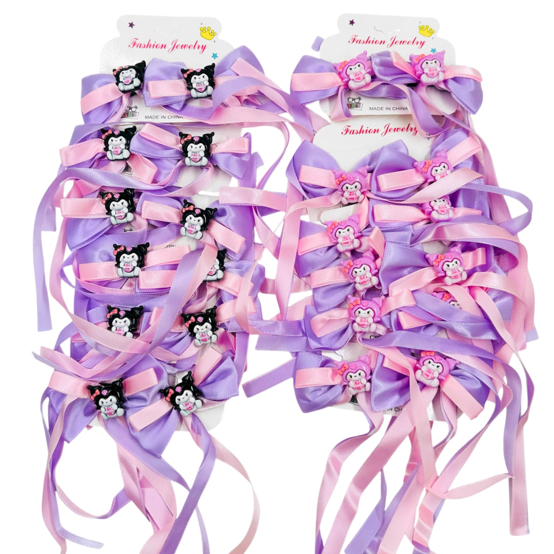 HPN-2435 (12 cards) Cute Character Ribbon Hair Clip Set