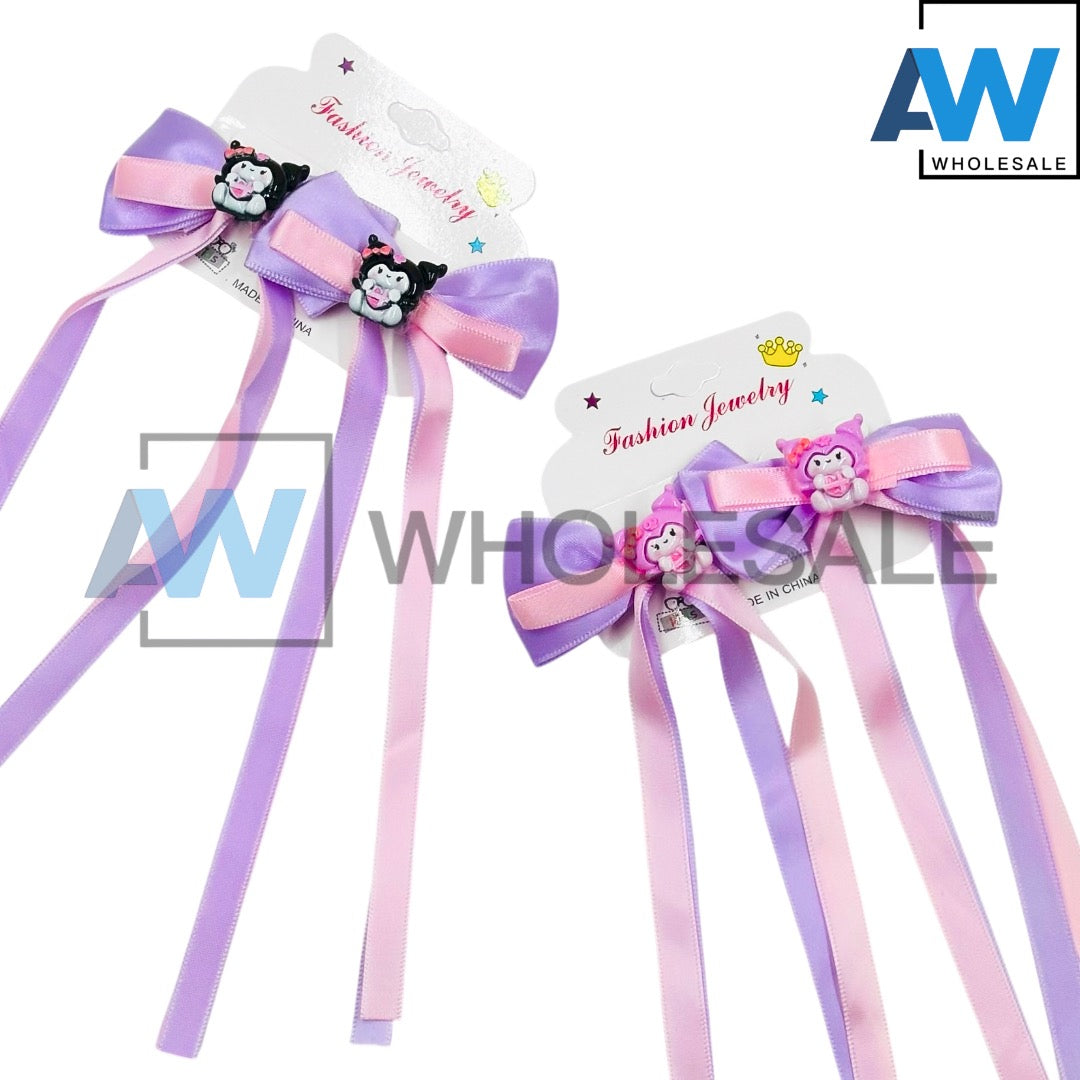 HPN-2435 (12 cards) Cute Character Ribbon Hair Clip Set