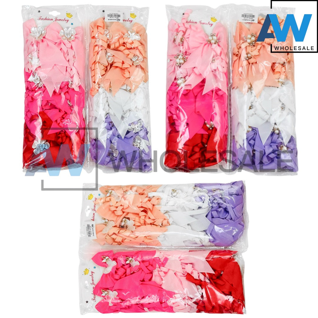 HPN-2436 (12 cards) Pearl Ribbon Hair Clip Set