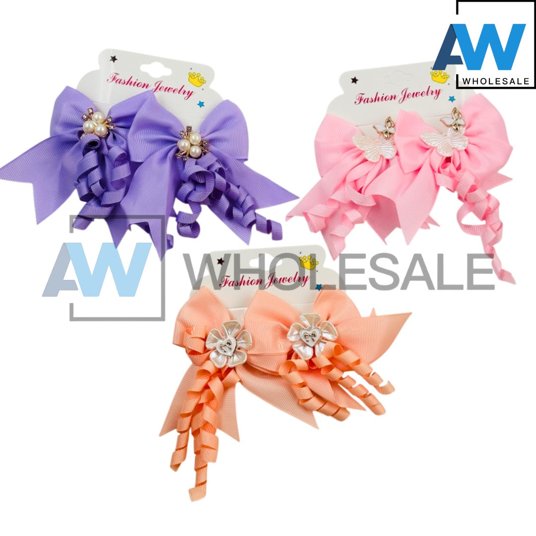 HPN-2436 (12 cards) Pearl Ribbon Hair Clip Set