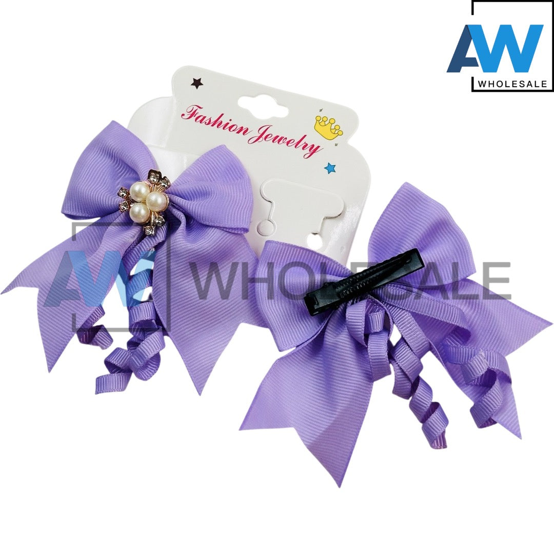 HPN-2436 (12 cards) Pearl Ribbon Hair Clip Set
