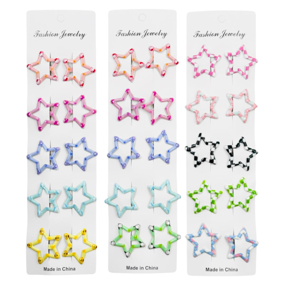 HPN-2445 (10 pcs) UV Printed Star Snap Hair Clip
