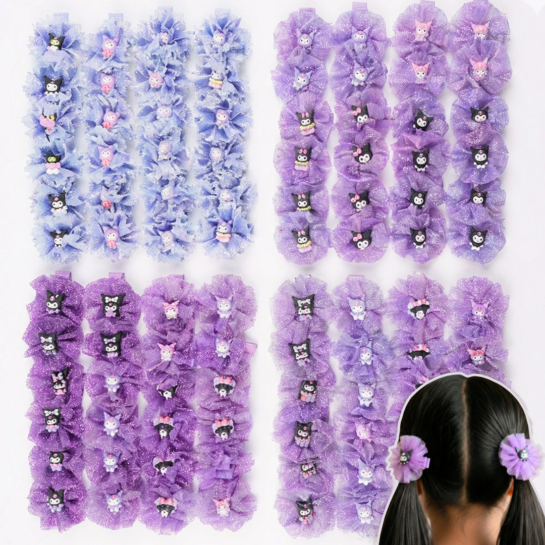 HPN-2446 (12 pairs) 2 in 1 Character Mesh Flower Hair Clips