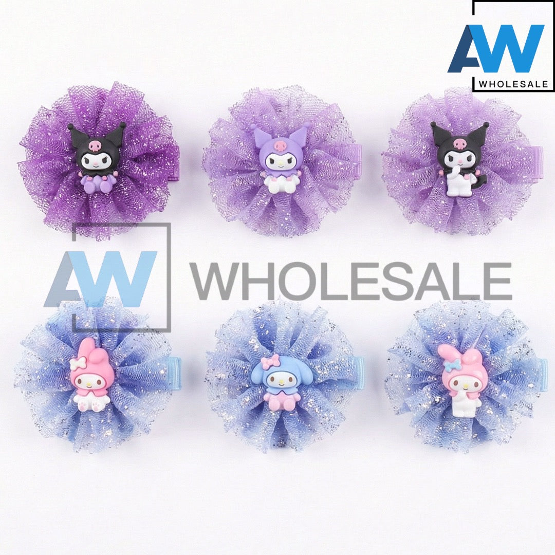 HPN-2446 (12 pairs) 2 in 1 Character Mesh Flower Hair Clips