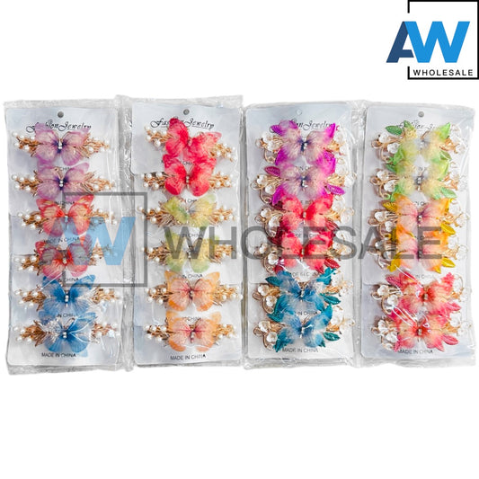 HPN-2461 (12 pcs) Butterfly Pearl Metal Hir Clip