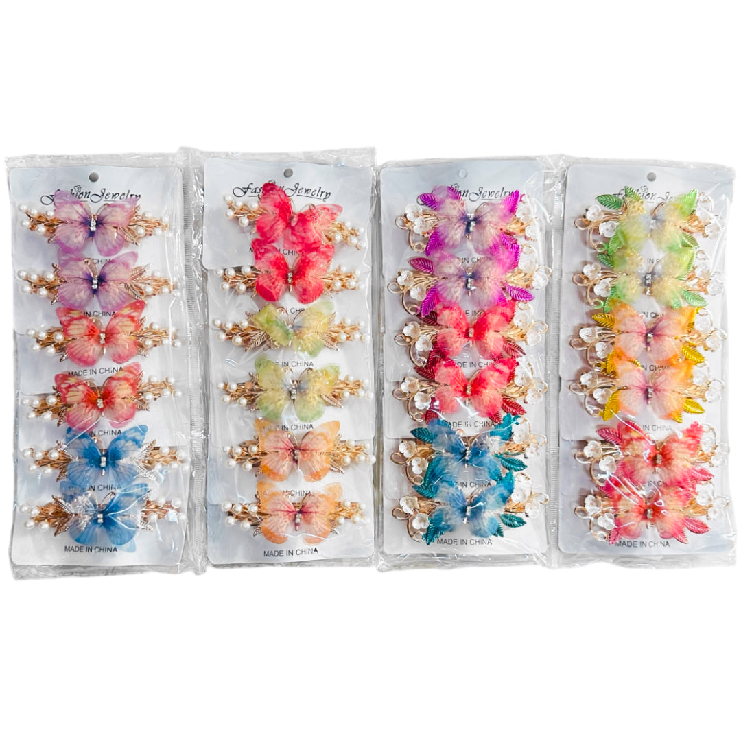 HPN-2461 (12 pcs) Butterfly Pearl Metal Hir Clip
