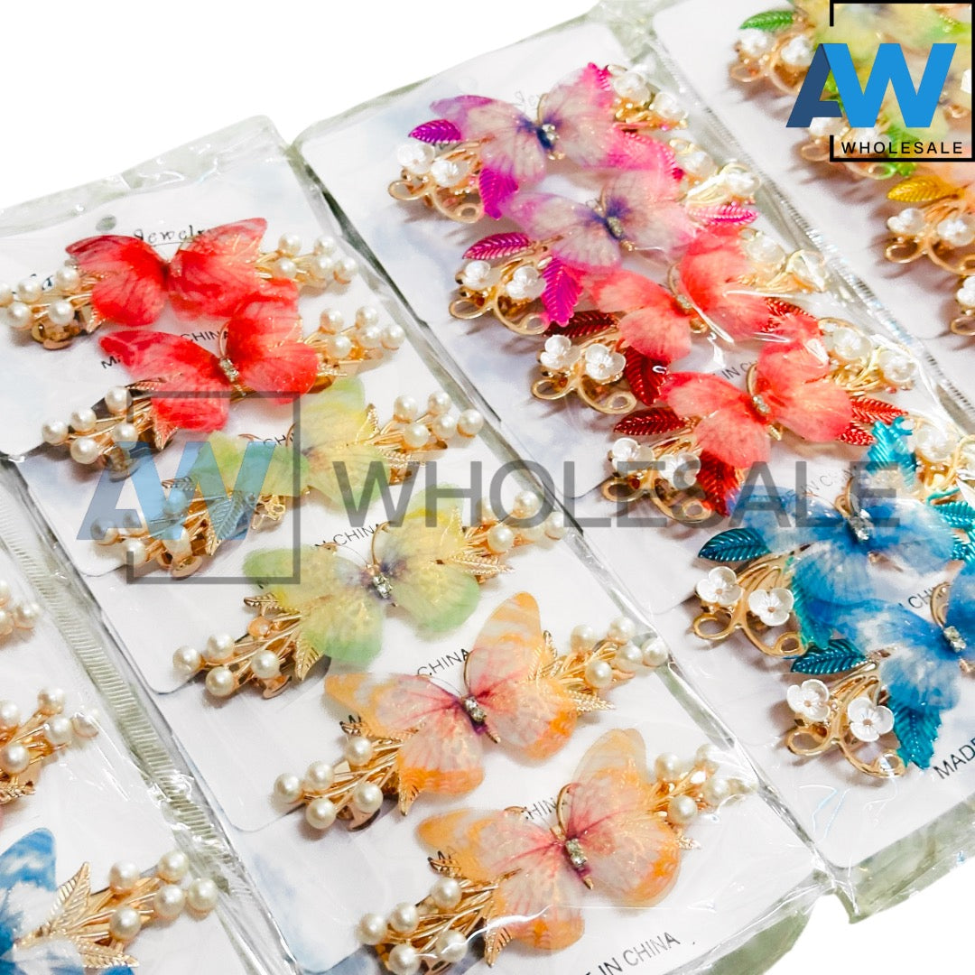 HPN-2461 (12 pcs) Butterfly Pearl Metal Hir Clip