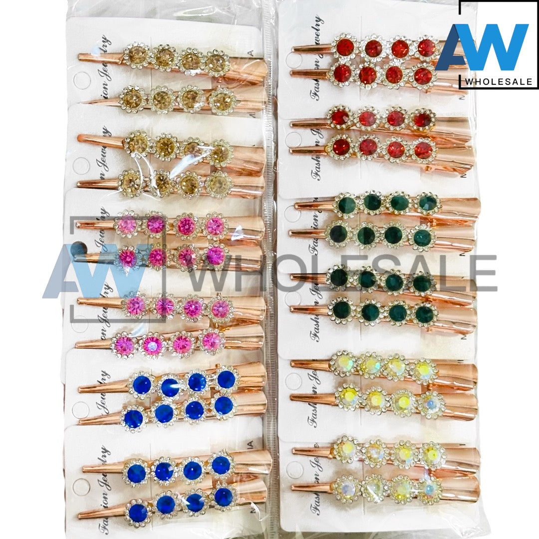 HPN-2462 (12 cards) Gemstone Sectioning Hair Clips