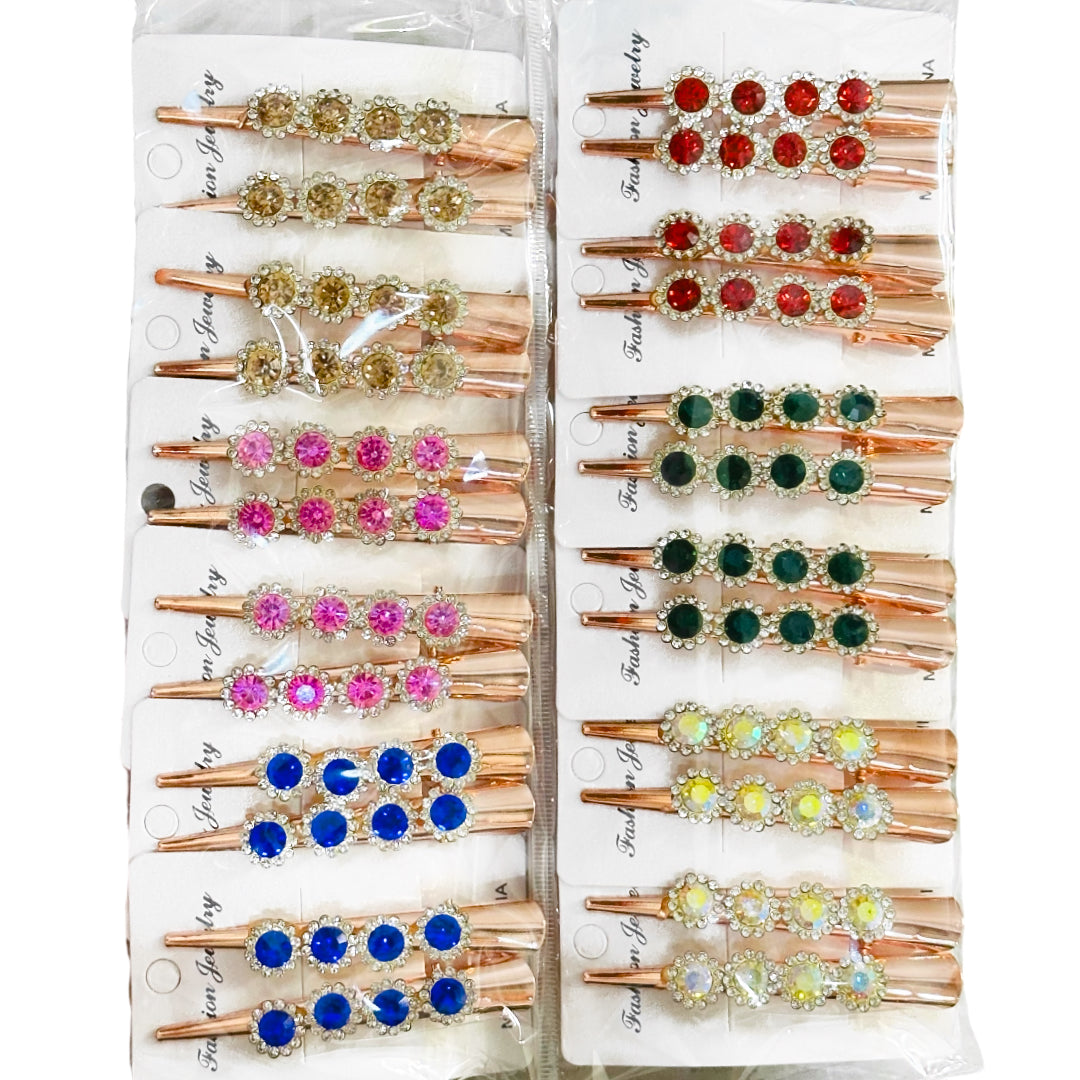 HPN-2462 (12 cards) Gemstone Sectioning Hair Clips