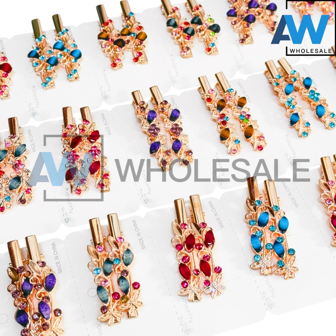 HPN-2463 (12 cards) Gemstone Metal Hair Clips