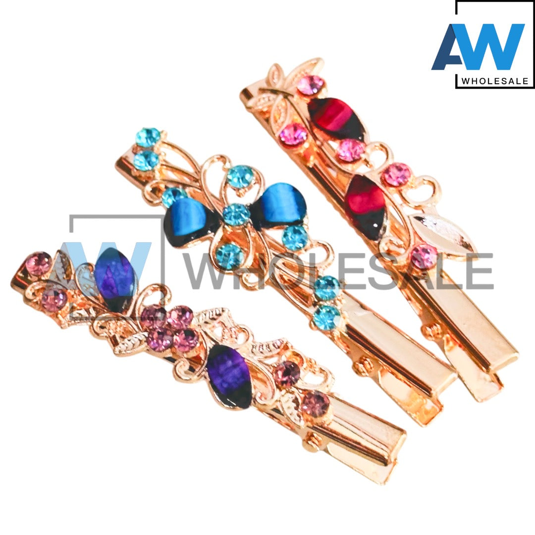 HPN-2463 (12 cards) Gemstone Metal Hair Clips