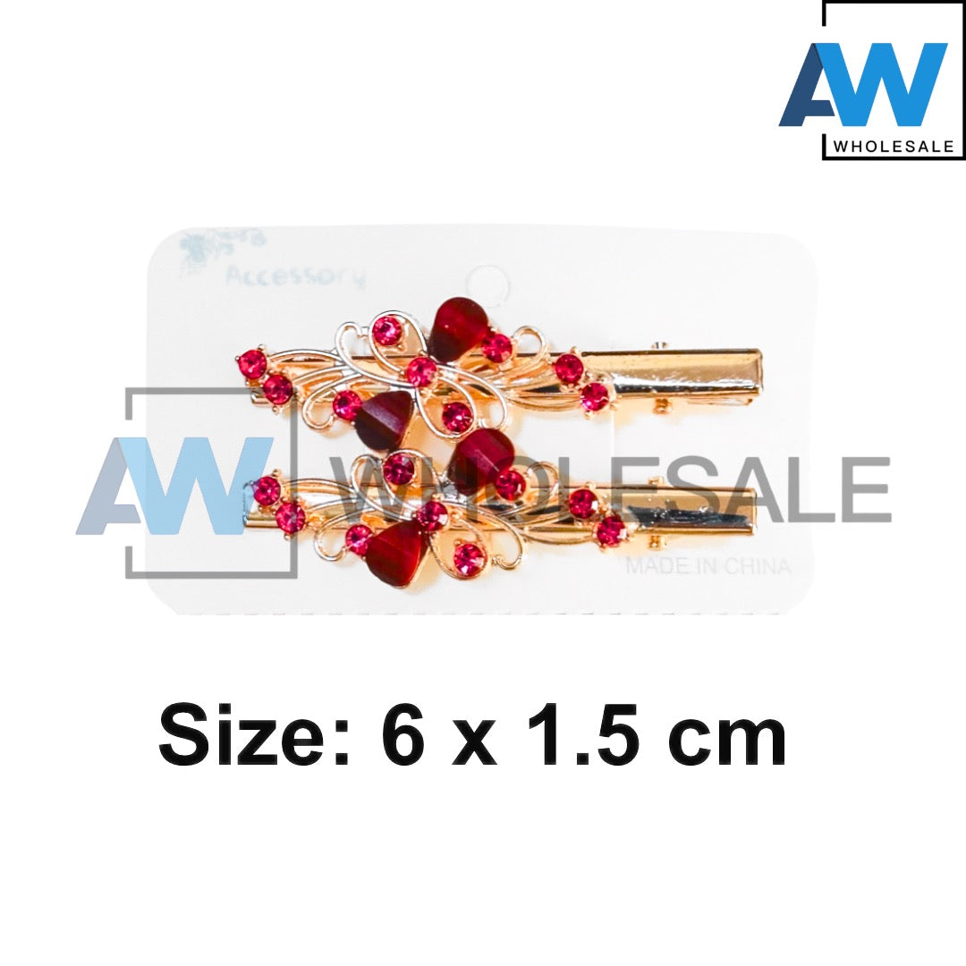 HPN-2463 (12 cards) Gemstone Metal Hair Clips