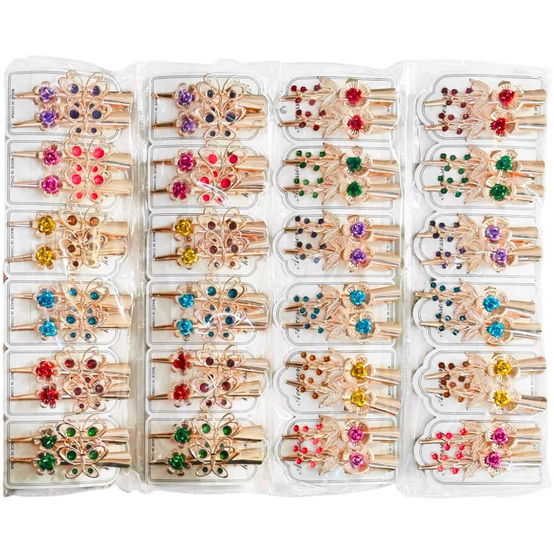 HPN-2465 (12 cards) Gemstone Metal Hair Clips